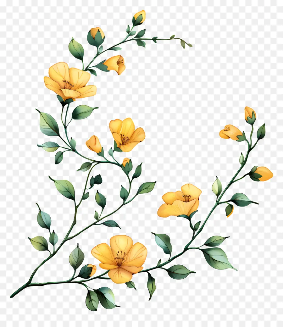 Flores Amarillas，Hojas Verdes PNG