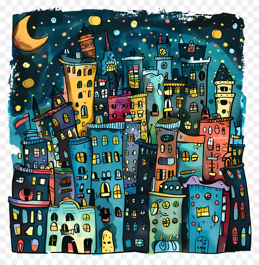 Noche De La Metrópolis，Colorido Paisaje Urbano PNG