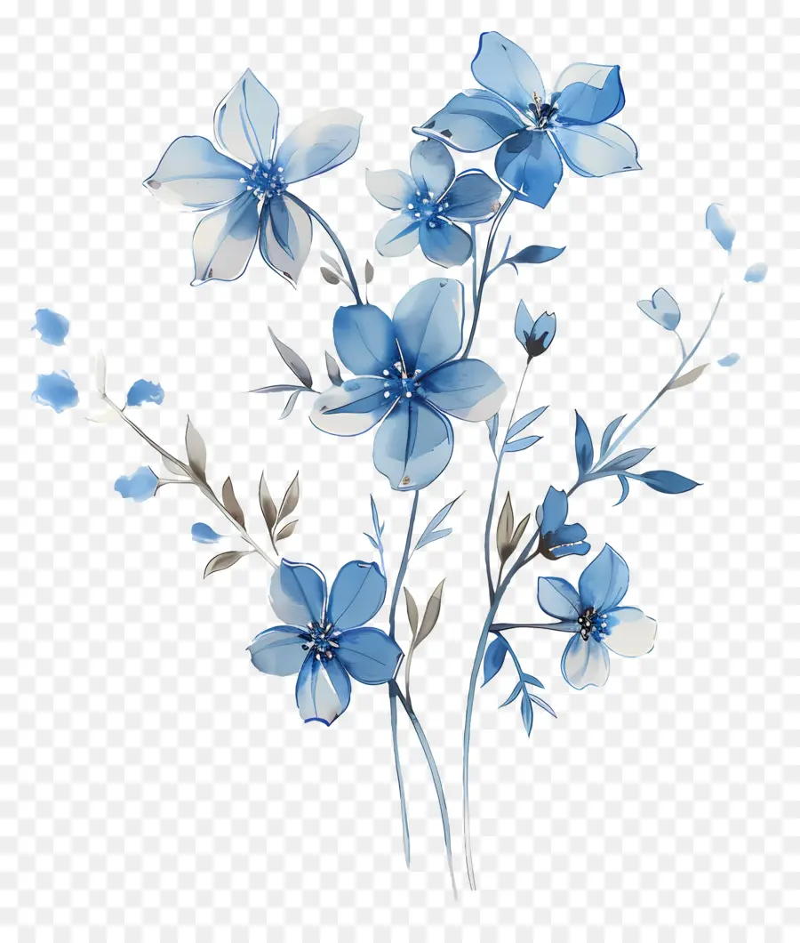 Flores De Color Azul，Pintura A La Acuarela PNG