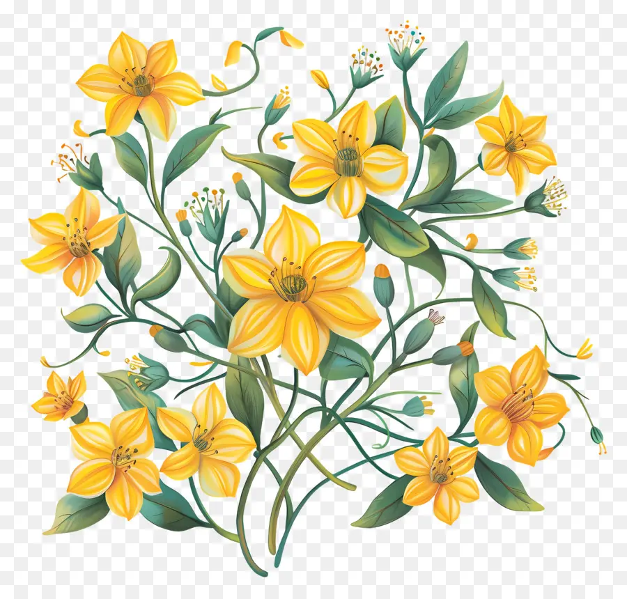 Flores Amarillas，Bouquet Floreciente PNG