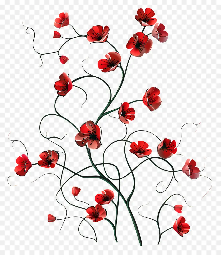 Las Flores De Color Rojo，Tallos Largos PNG