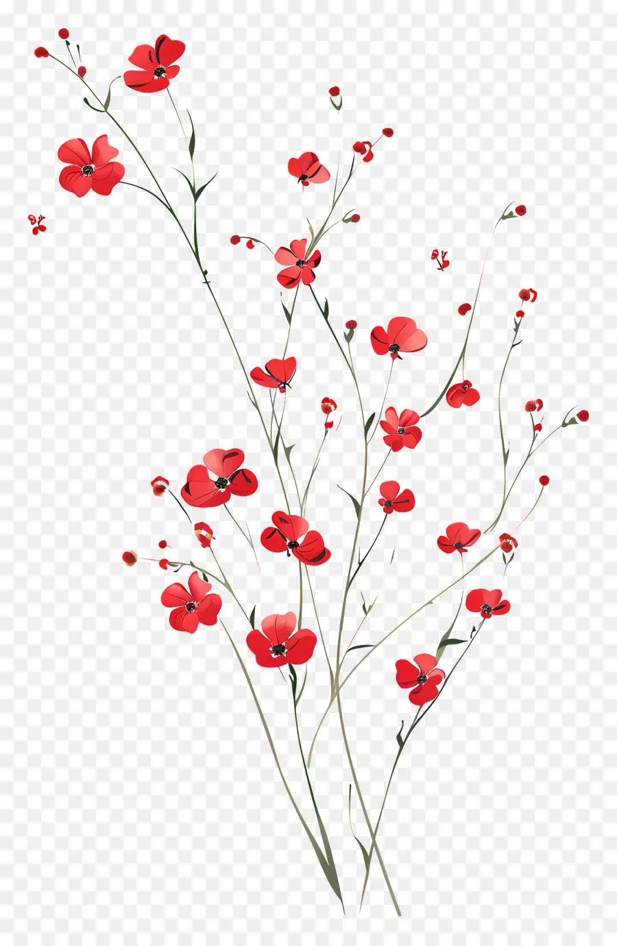 Las Flores De Color Rojo，Tallos De Plantas PNG