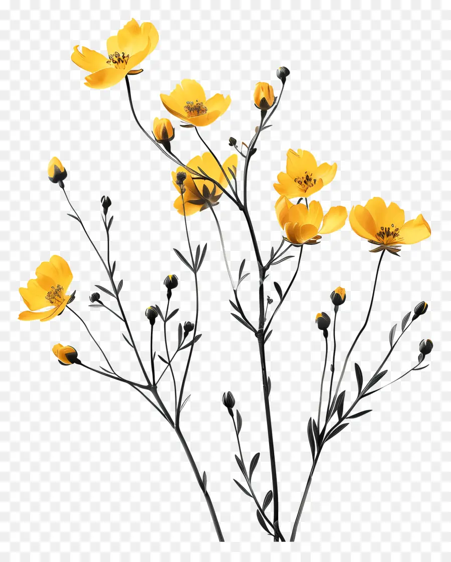 Flores Amarillas，En Blanco Y Negro PNG