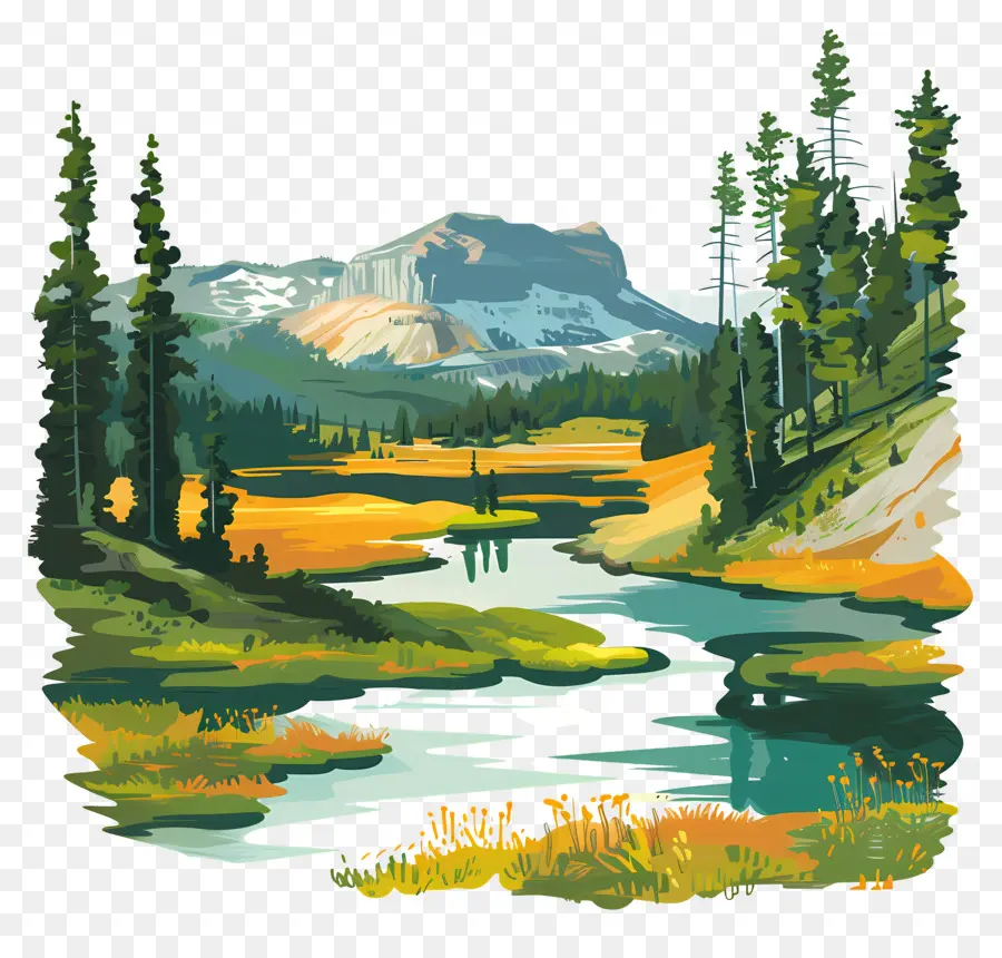 El Parque Nacional De Yellowstone，La Pintura De Paisaje PNG