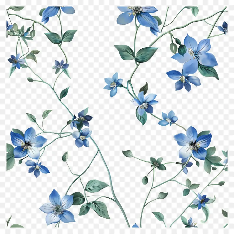 Flores De Color Azul，Patrón Floral PNG