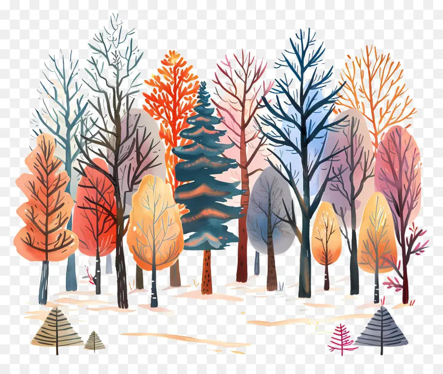 Bosque De Invierno，Pintura A La Acuarela PNG