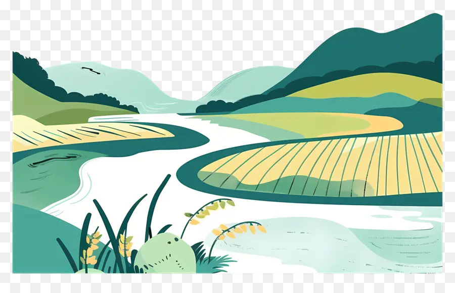 Arroz Paddy，La Pintura De Paisaje PNG