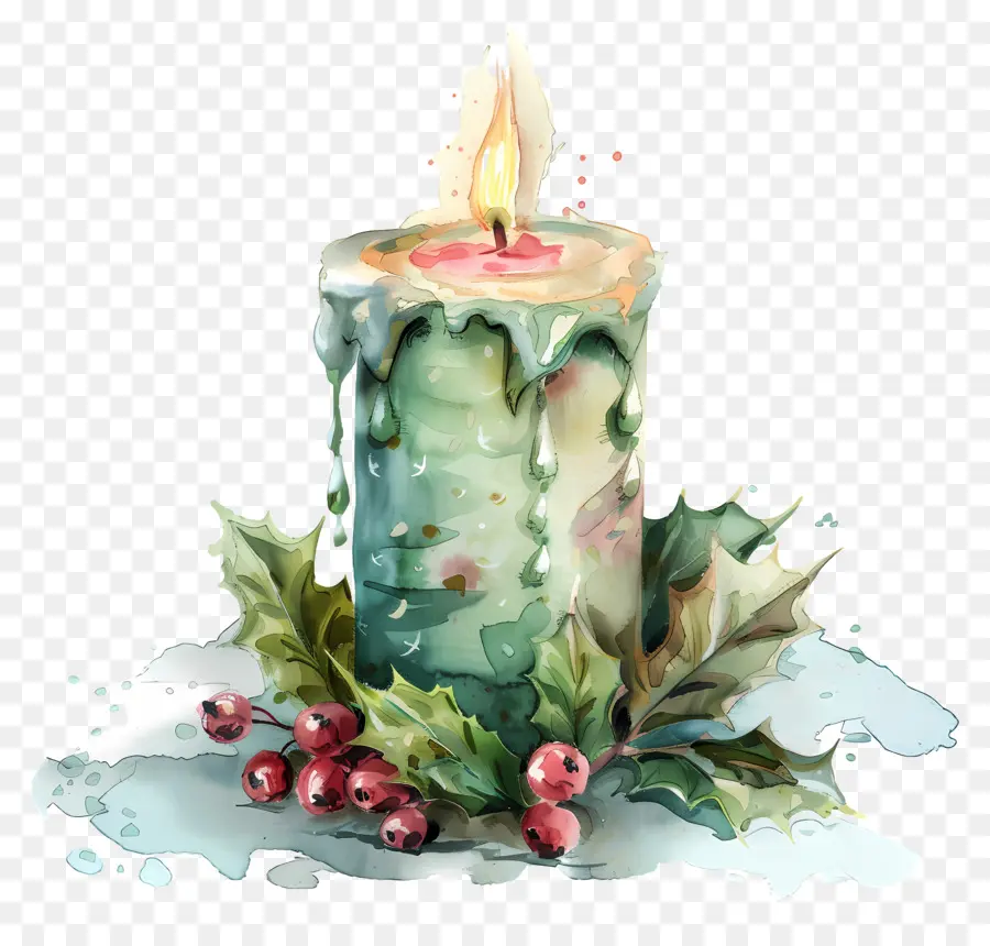 Vela De Navidad，Acebo Y Bayas PNG