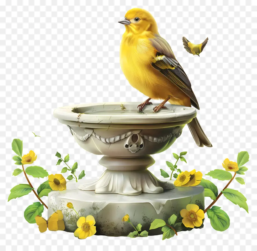 Bird Bath，Pájaro Amarillo PNG
