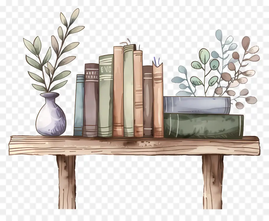 Los Libros En El Estante，Estantería De Madera PNG