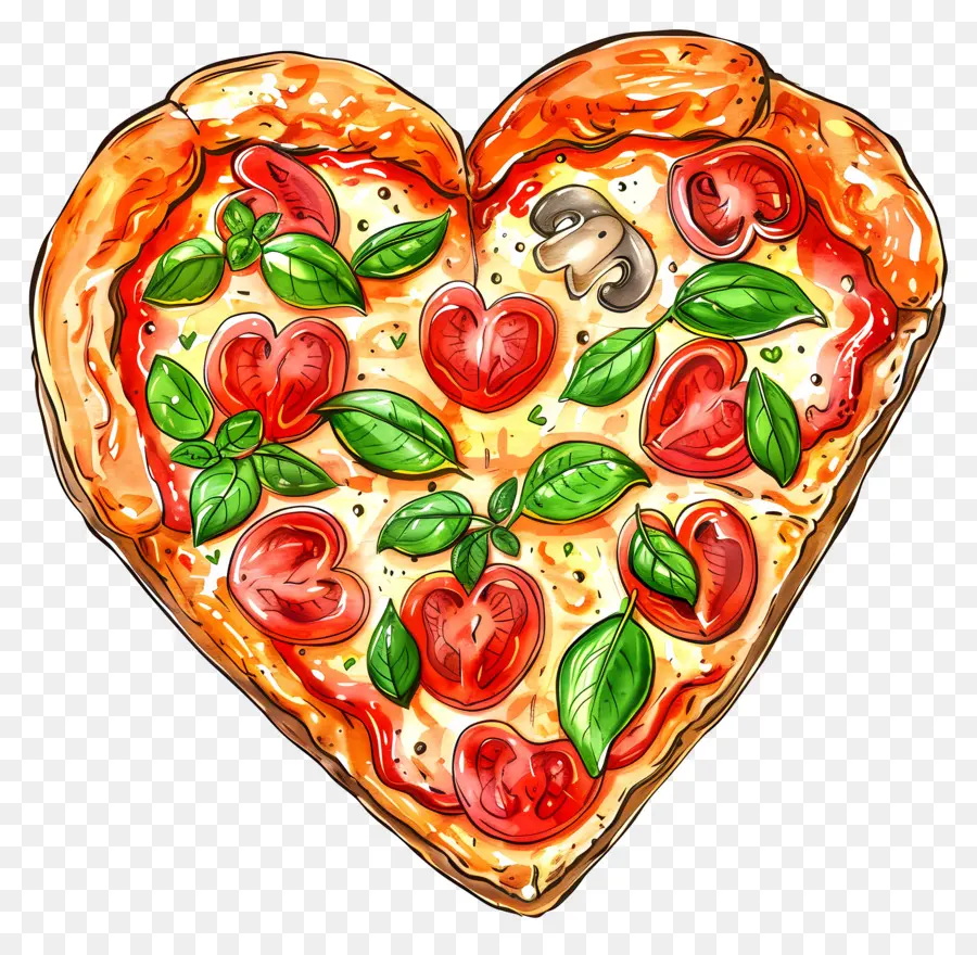 Pizza En Forma De Corazón，Pintura A La Acuarela PNG