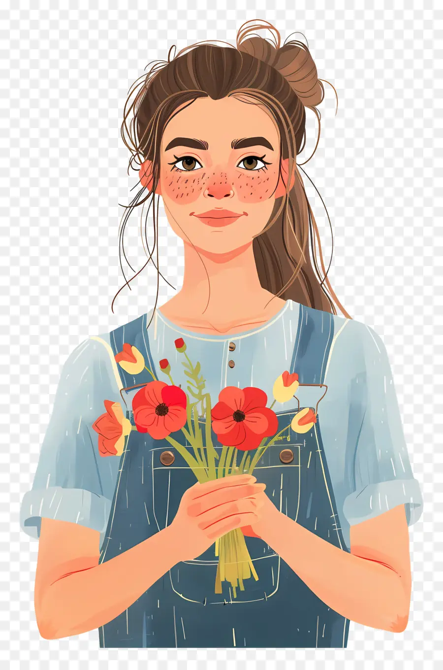 Joven，Niña Con Flores PNG