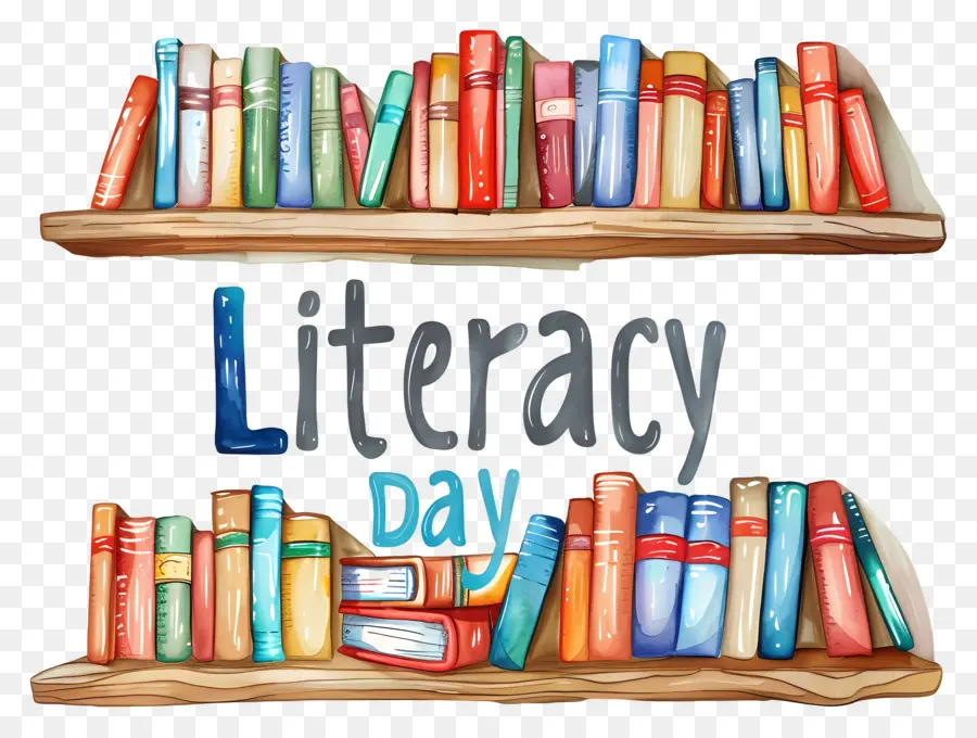 Día Internacional De La Alfabetización，Bookshelf PNG