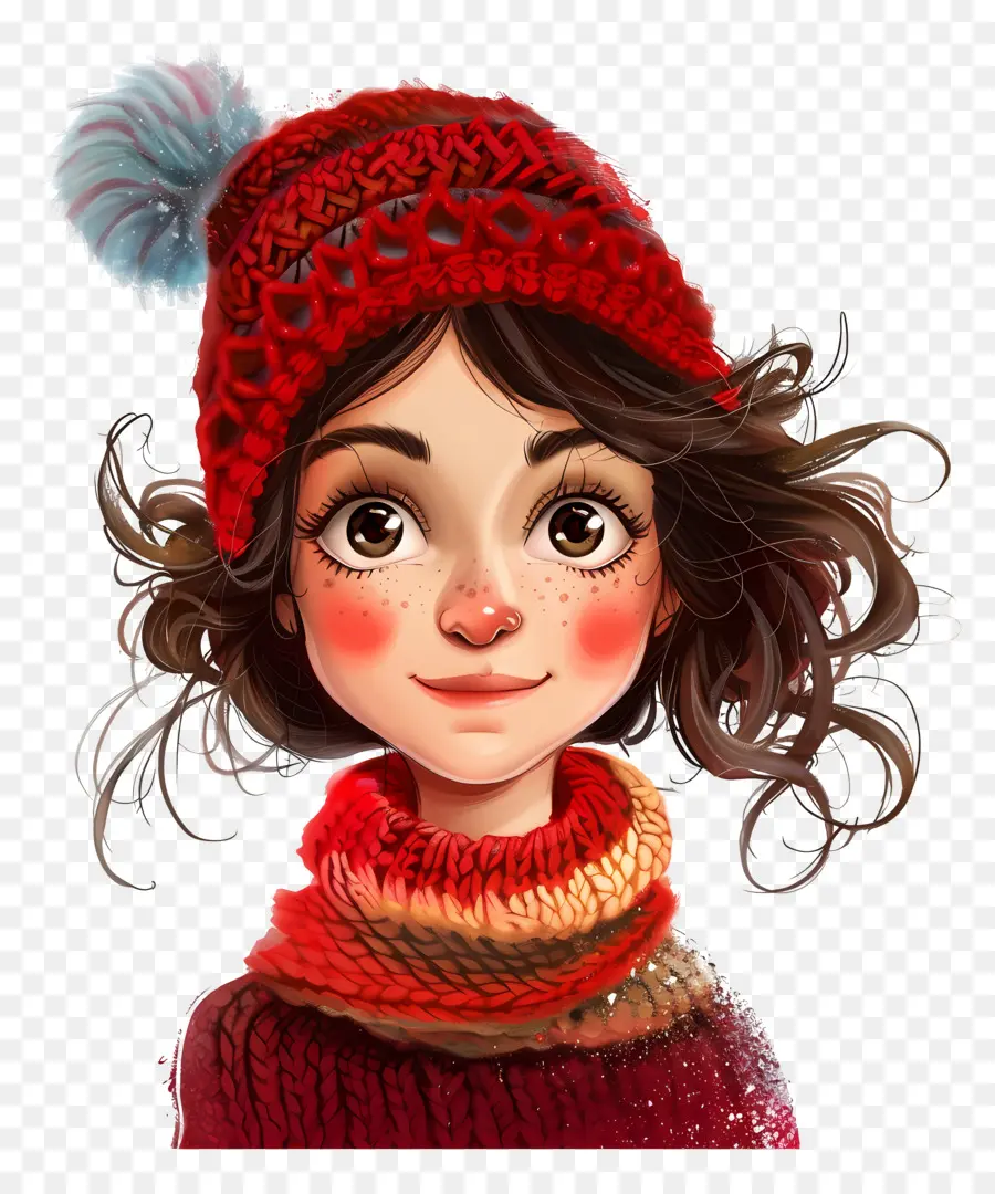 De Dibujos Animados De Mujer，Sombrero De Punto Rojo PNG