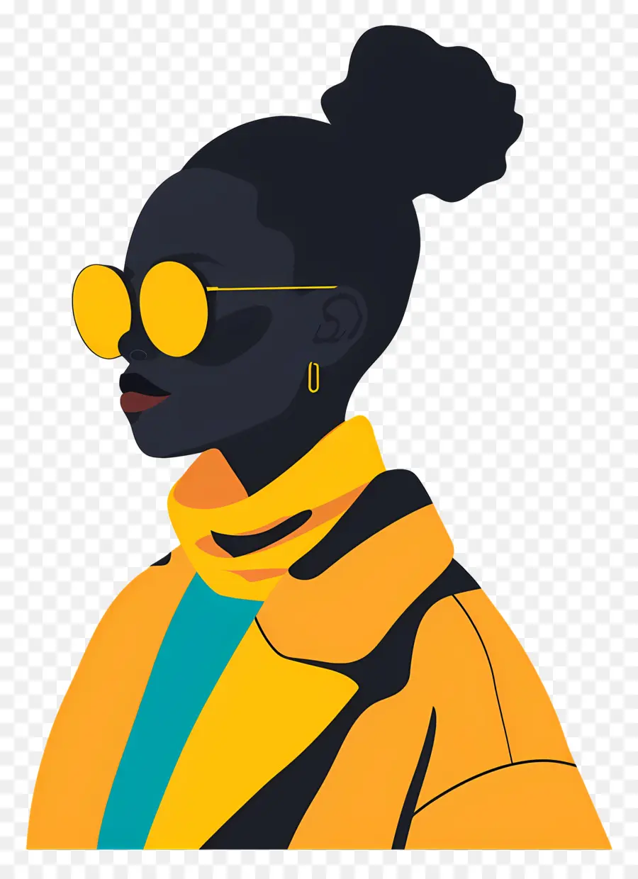 Mujer Negra，Gafas De Sol Amarillas PNG