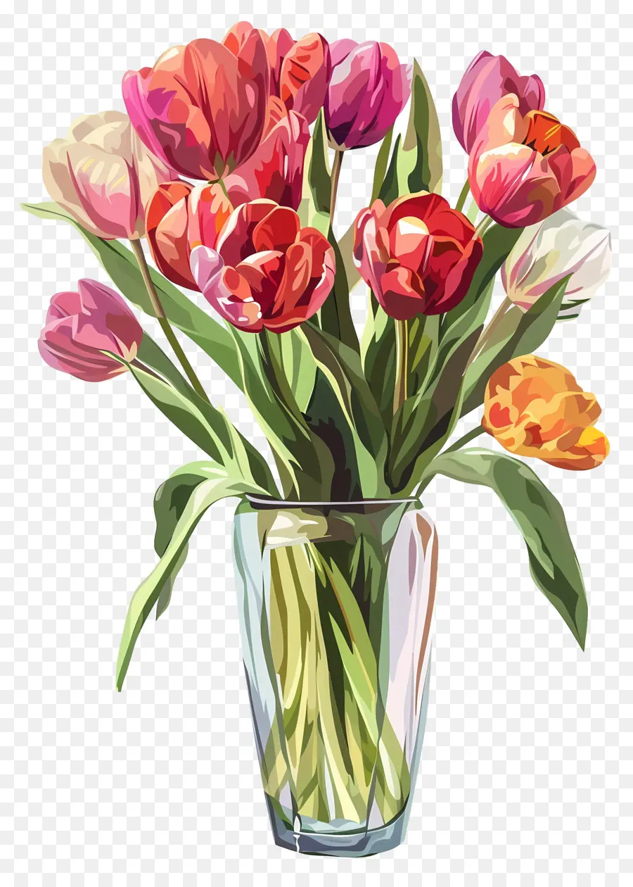 Tulipanes En Florero，Tulipanes Rosados PNG