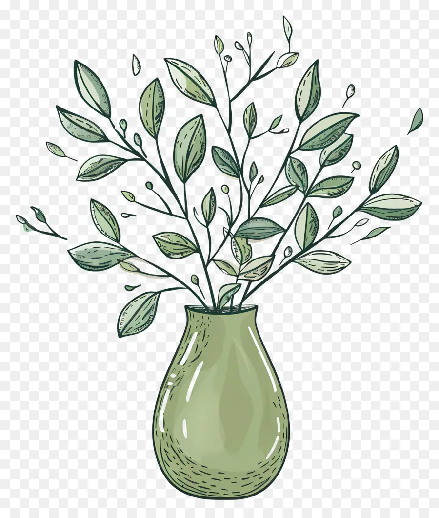 Florero Verde，Hojas PNG