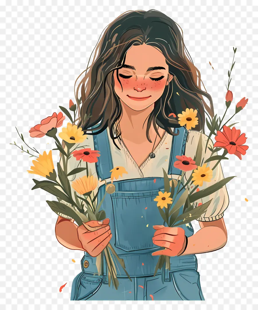 Joven，Niña Con Flores PNG