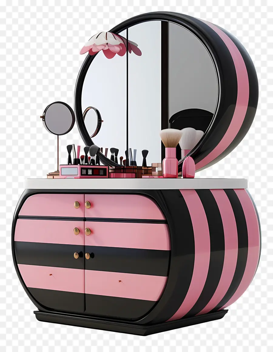 Tocador De Maquillaje，Rosa Rayado PNG