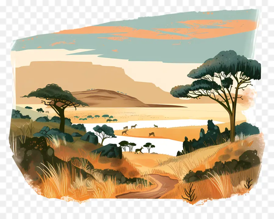 El Parque Nacional De Serengeti，La Pintura De Paisaje PNG