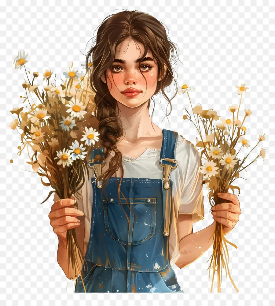 Joven，Chica Con Flores PNG