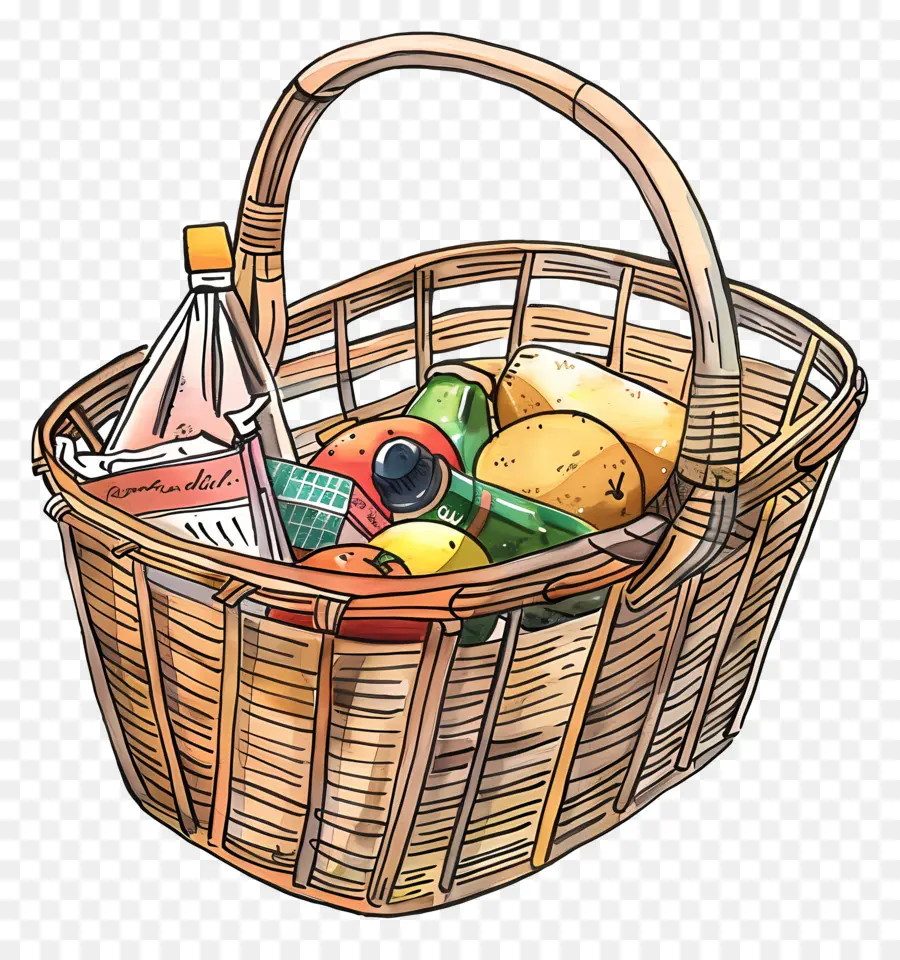 Canasta De Comestibles，Wicker Basket PNG