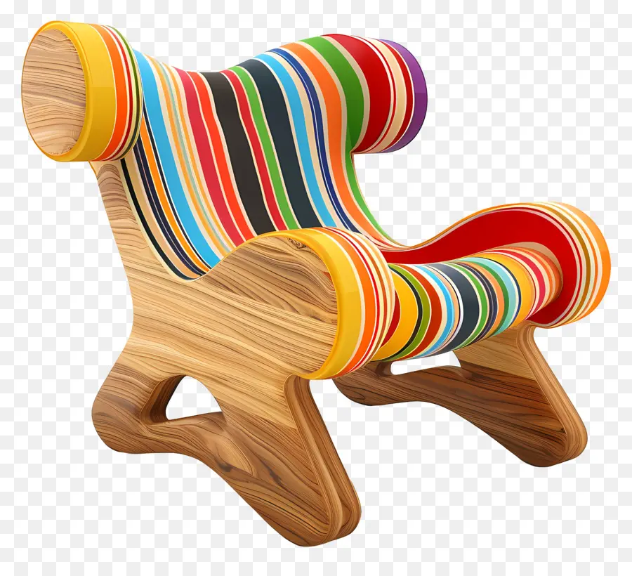 Silla De Madera，Rayas Multicolores PNG