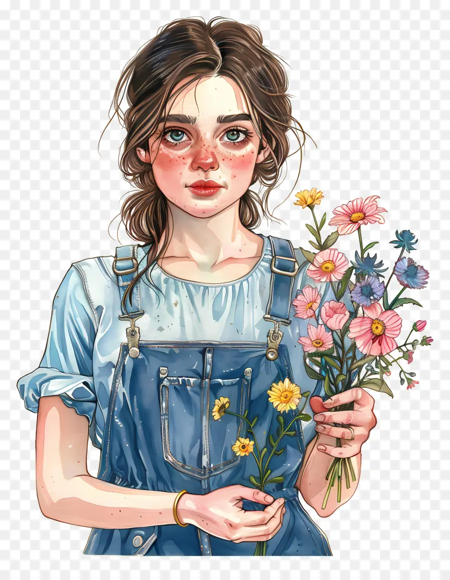 Joven，Niña Con Flores PNG