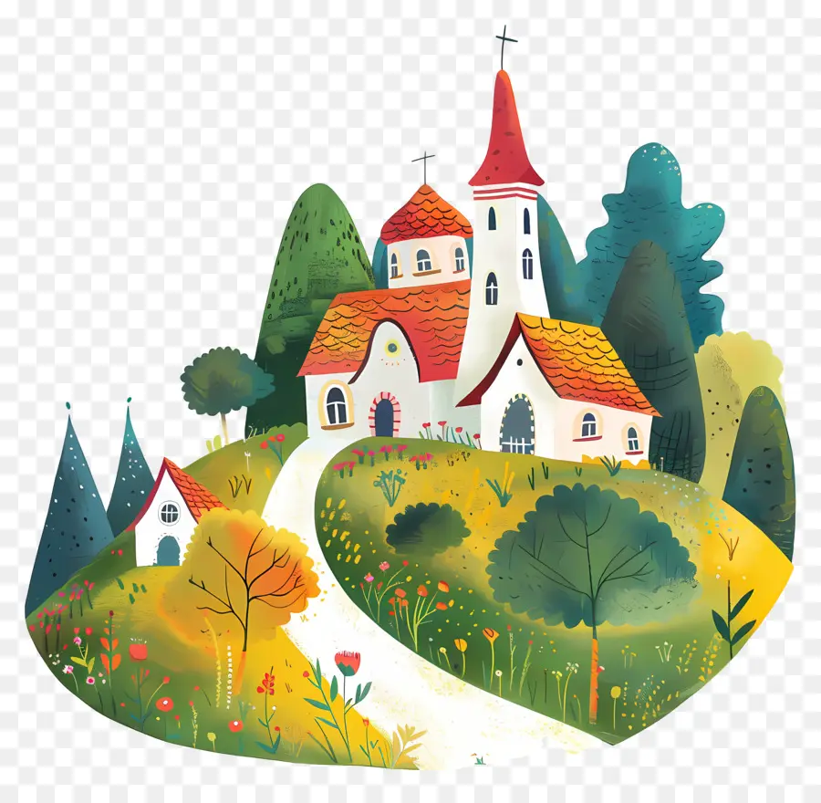 Paisaje De La Iglesia，La Pintura De Paisaje PNG