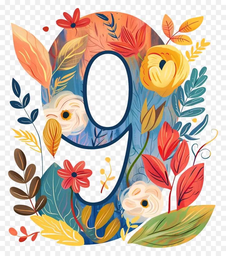 Número 9，Flores De Colores PNG