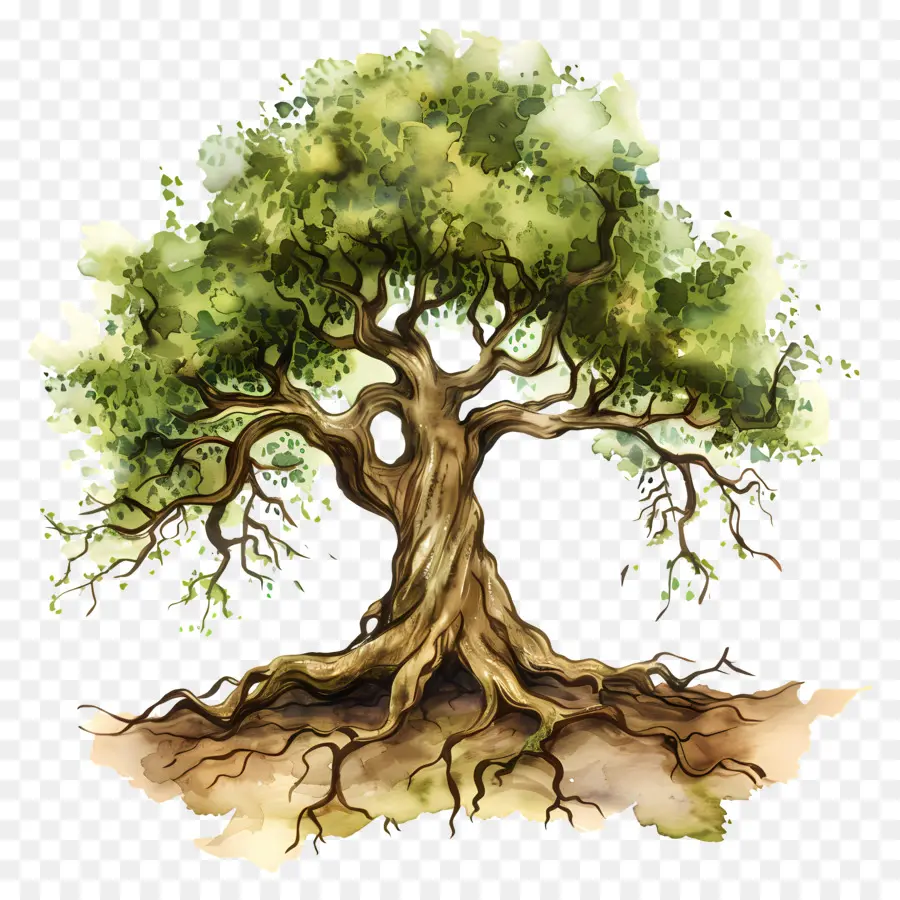 árbol Con Raíces，árbol De Roble PNG