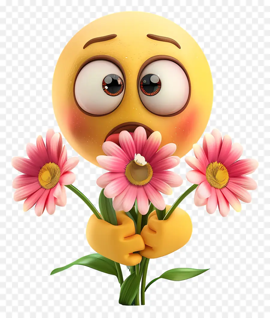 Flor，Emoji Con Flor Sosteniendo PNG