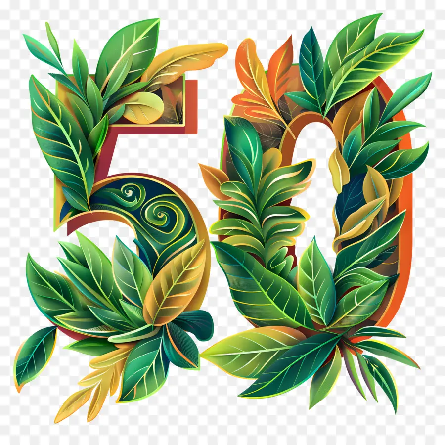 Número 50，Arte De Hojas PNG