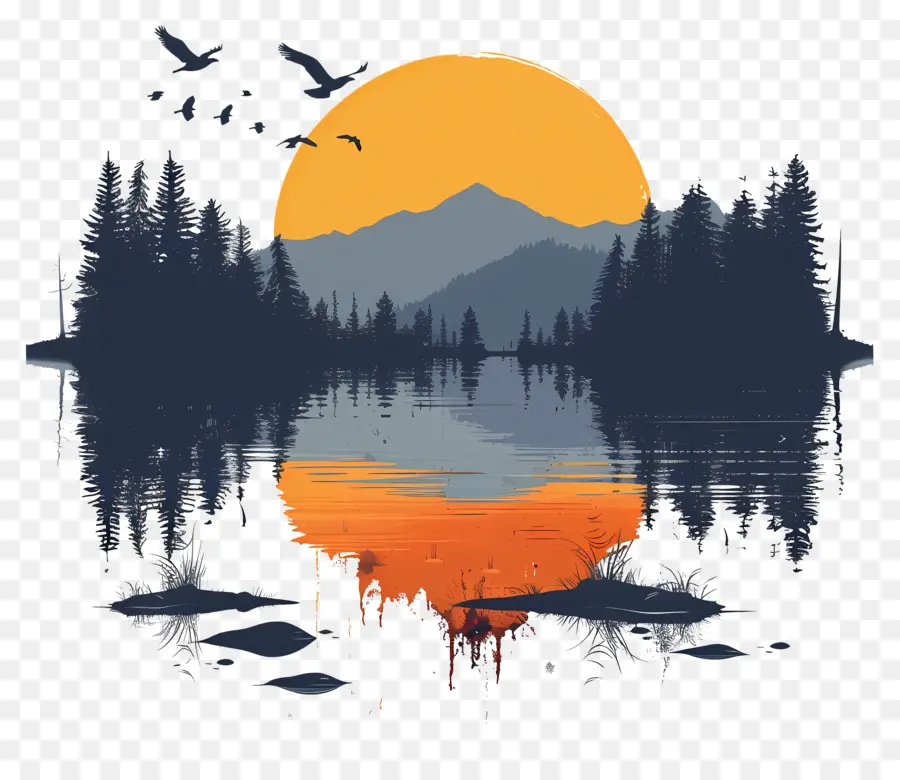 Paisaje Del Lago，Paisaje Del Atardecer PNG