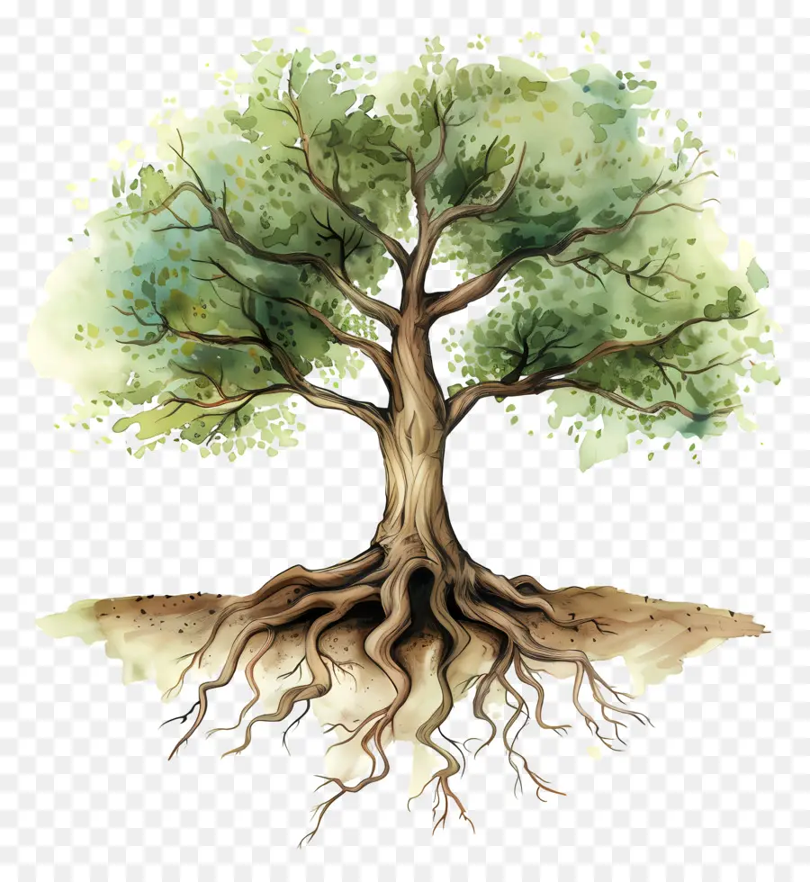 árbol Con Raíces，árbol De Pintura PNG