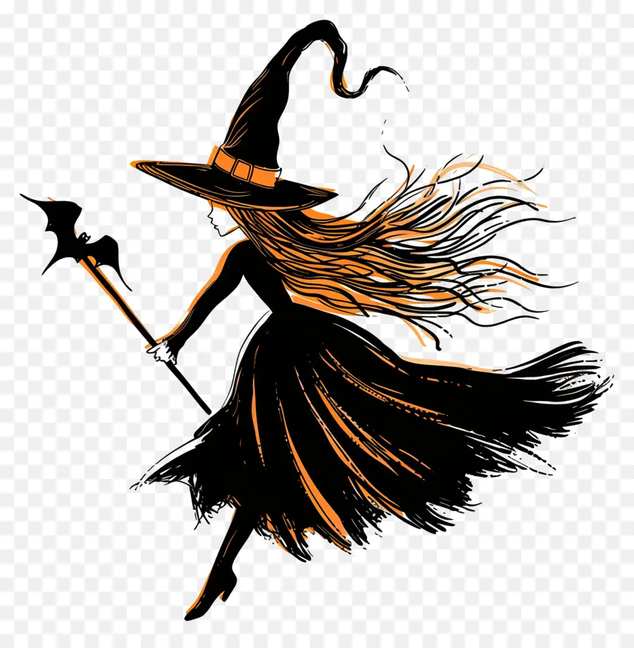 Bruja De Halloween，Silueta De Bruja PNG