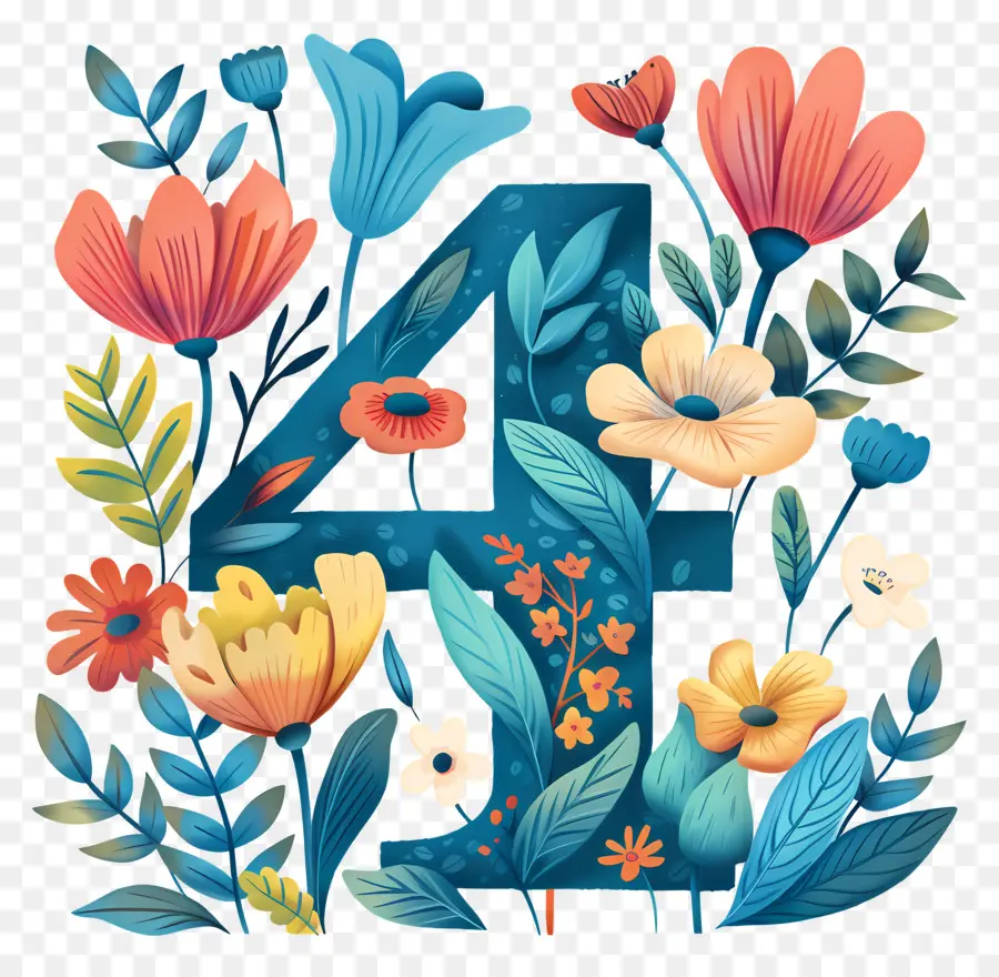 Número 4，Flores PNG