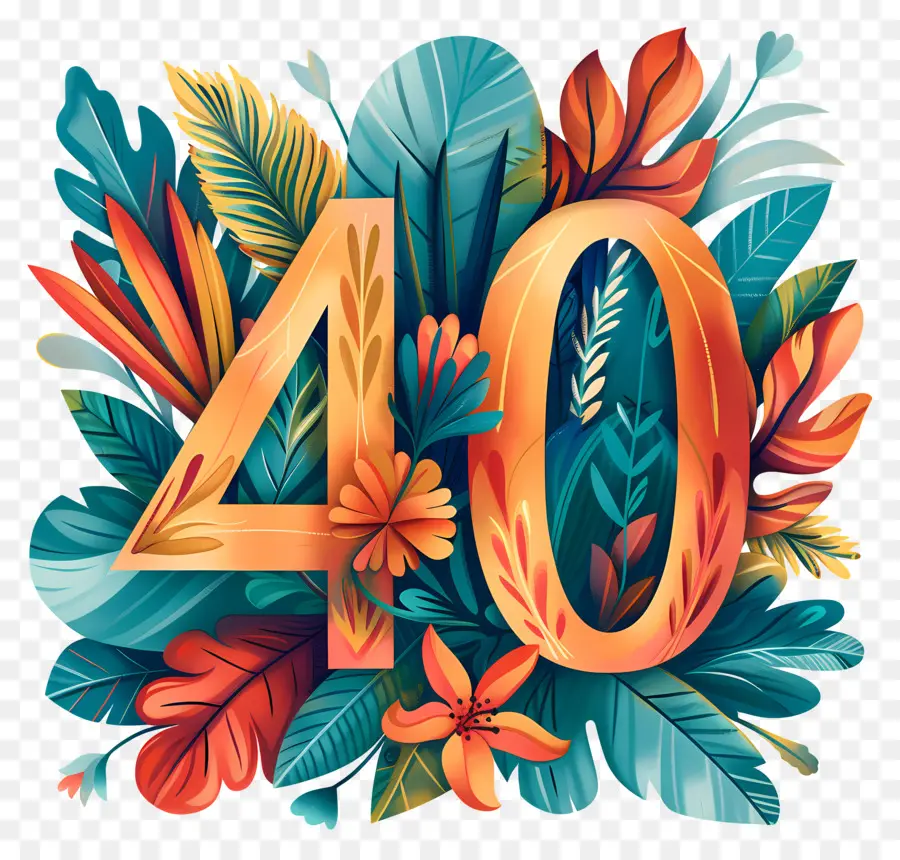 Número 40，Diseño Floral PNG