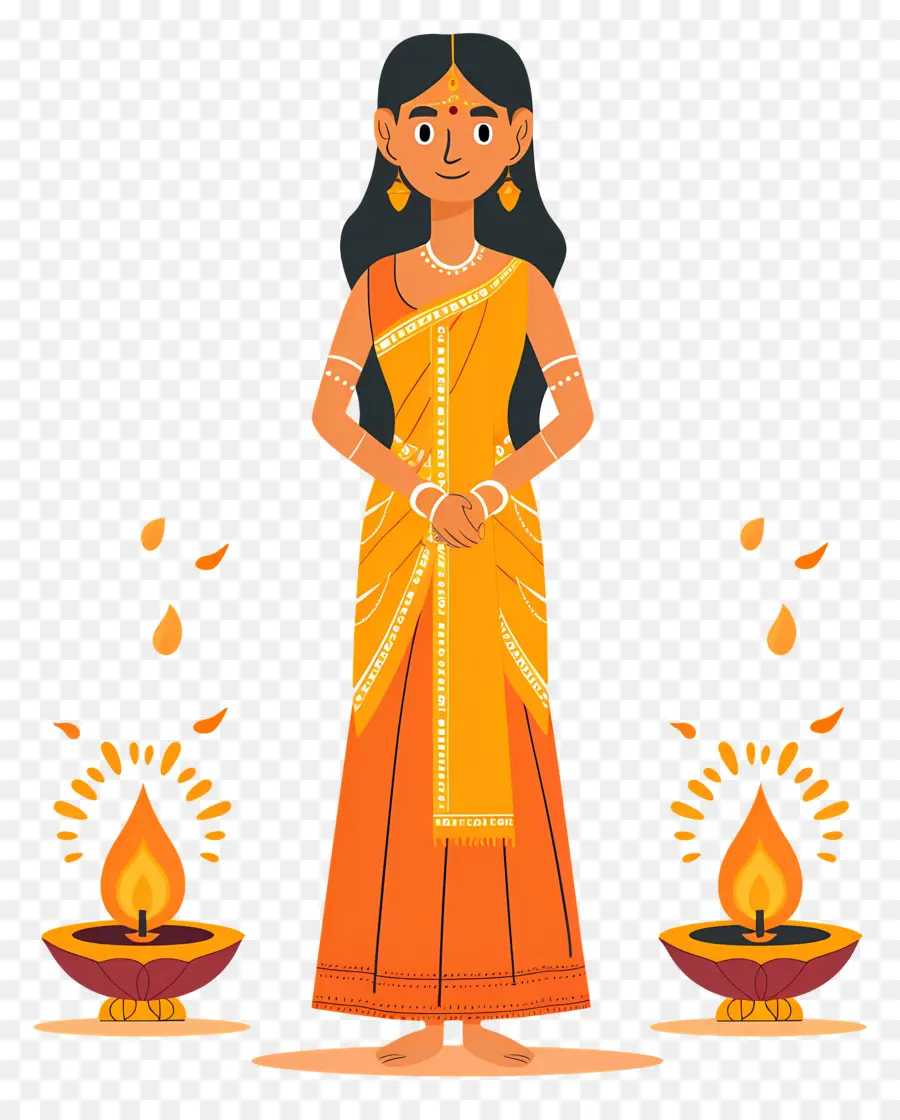 Deepavali，Mujer En Traje Tradicional PNG