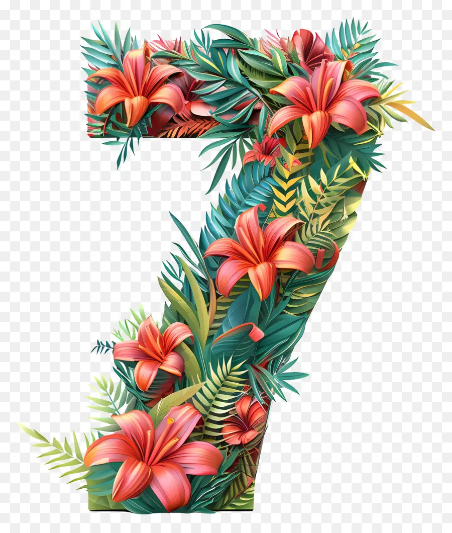 Número 7，Diseño Floral PNG