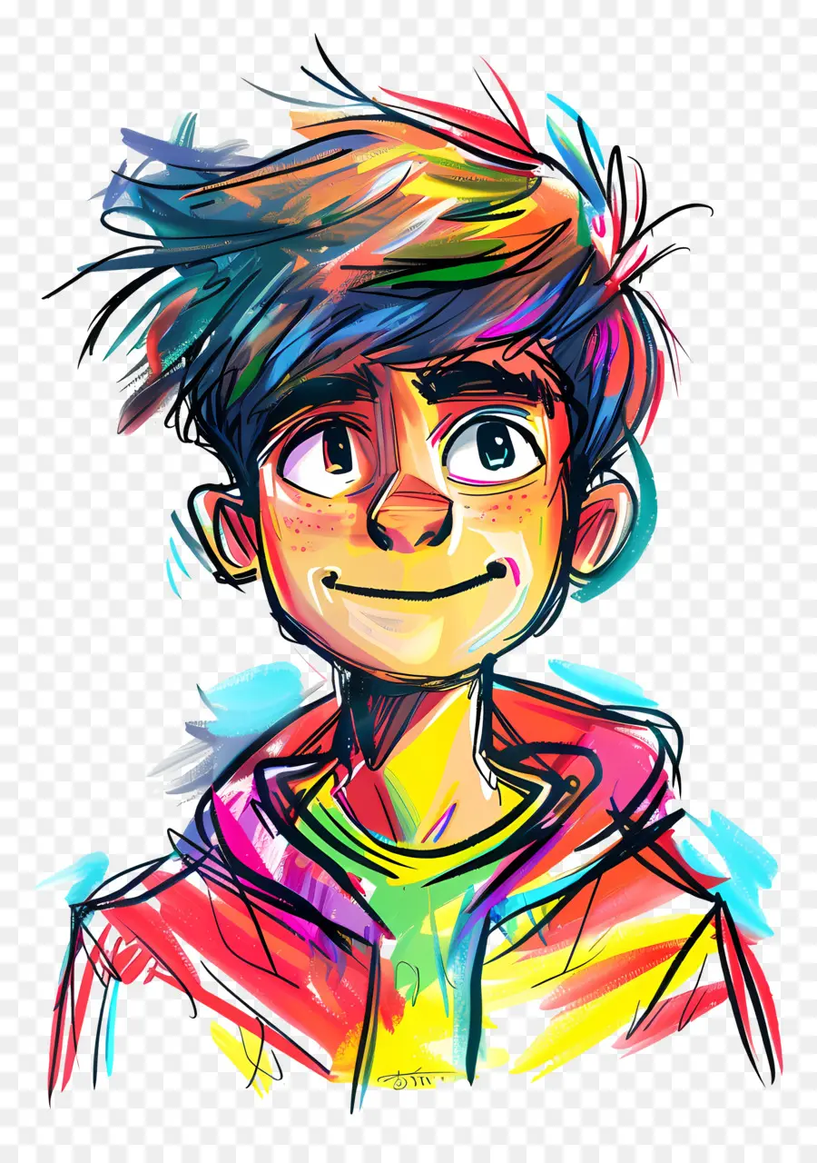 Cartoon Boy，Cabello De Colores Brillantes PNG