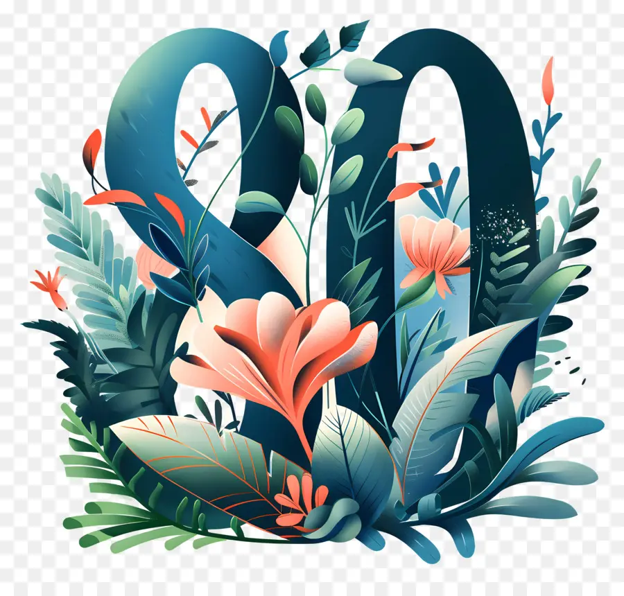 Número 80，Floral Logotipo PNG