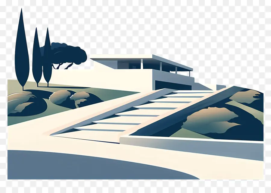 Paisaje De Museo，La Arquitectura Moderna PNG