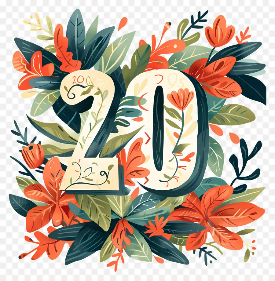 Número 20，Diseño Floral PNG