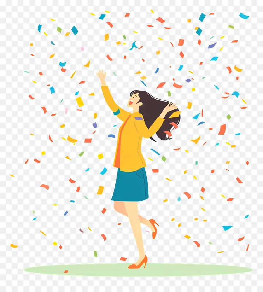 Mujer Celebrando，Lanzando Confeti PNG