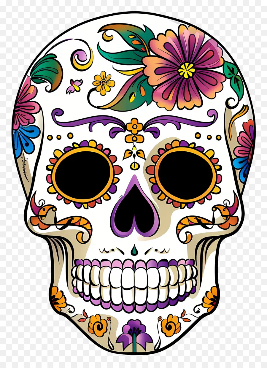 Calavera De Azúcar，Calavera Decorada PNG