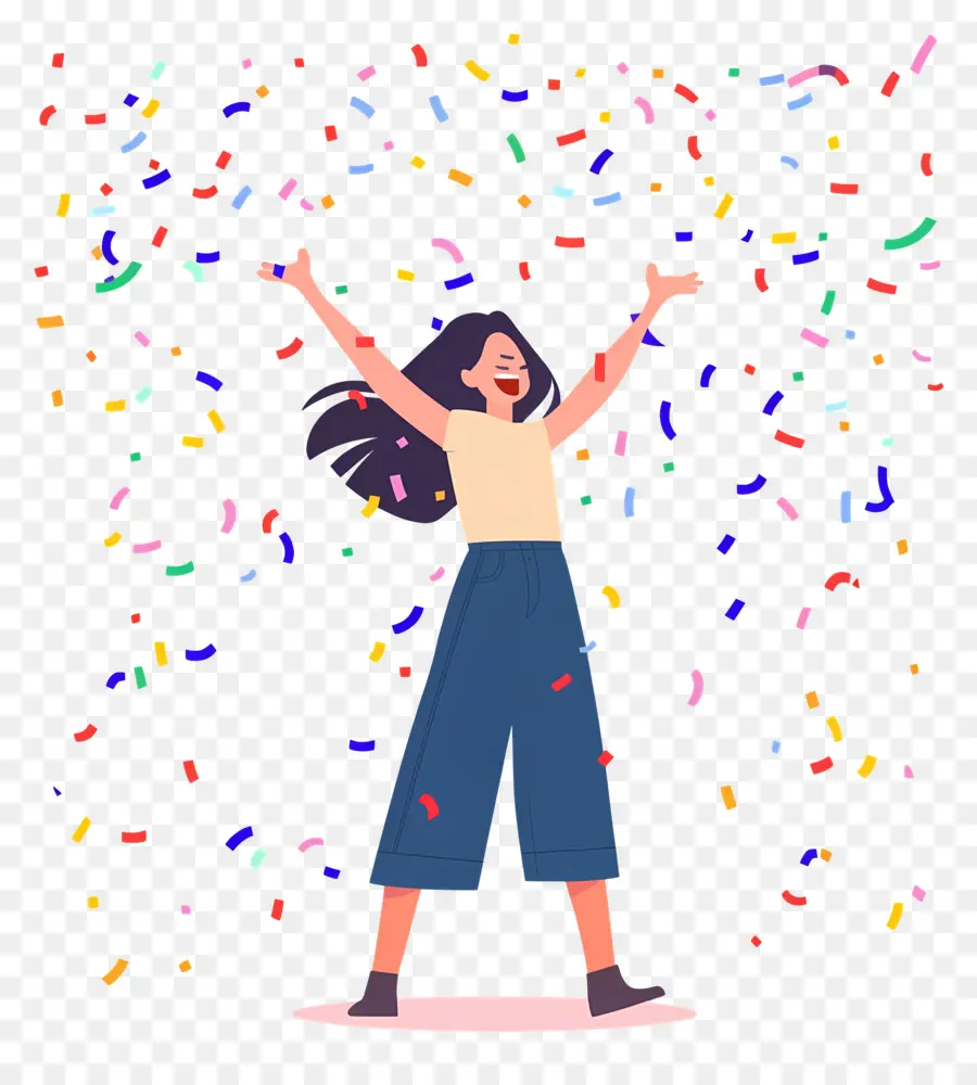 Mujer Celebrando，Lanzando Confeti PNG