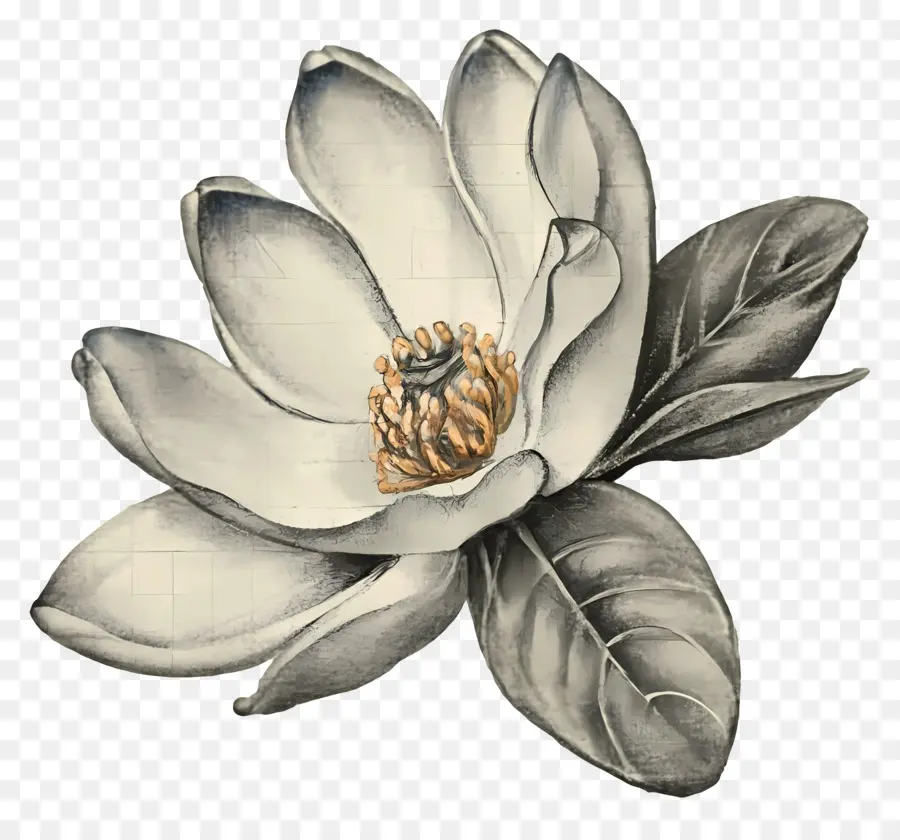 La Flor De La Magnolia，Ilustración En Blanco Y Negro PNG