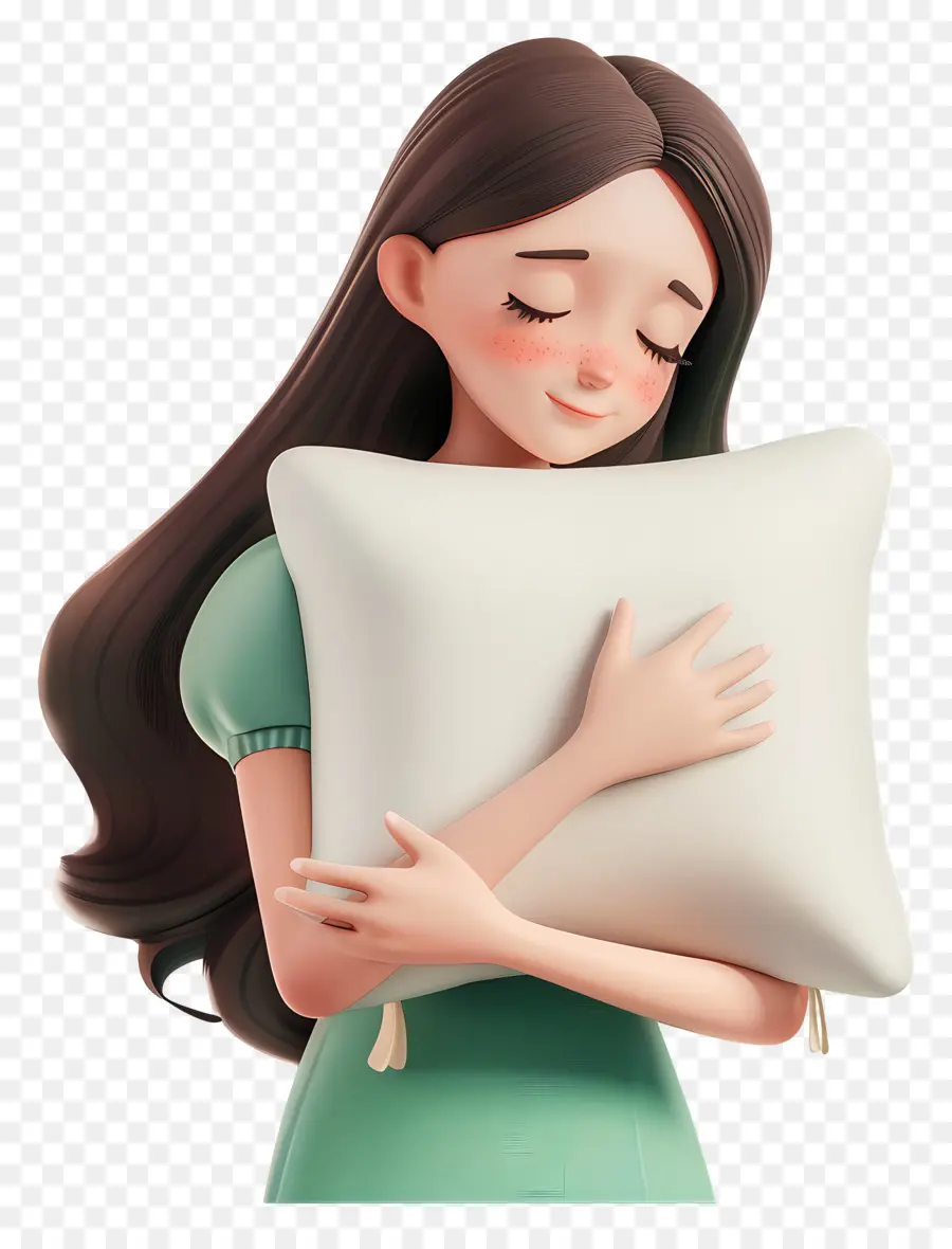 Mujer Soñolienta，Chica Con Almohada PNG