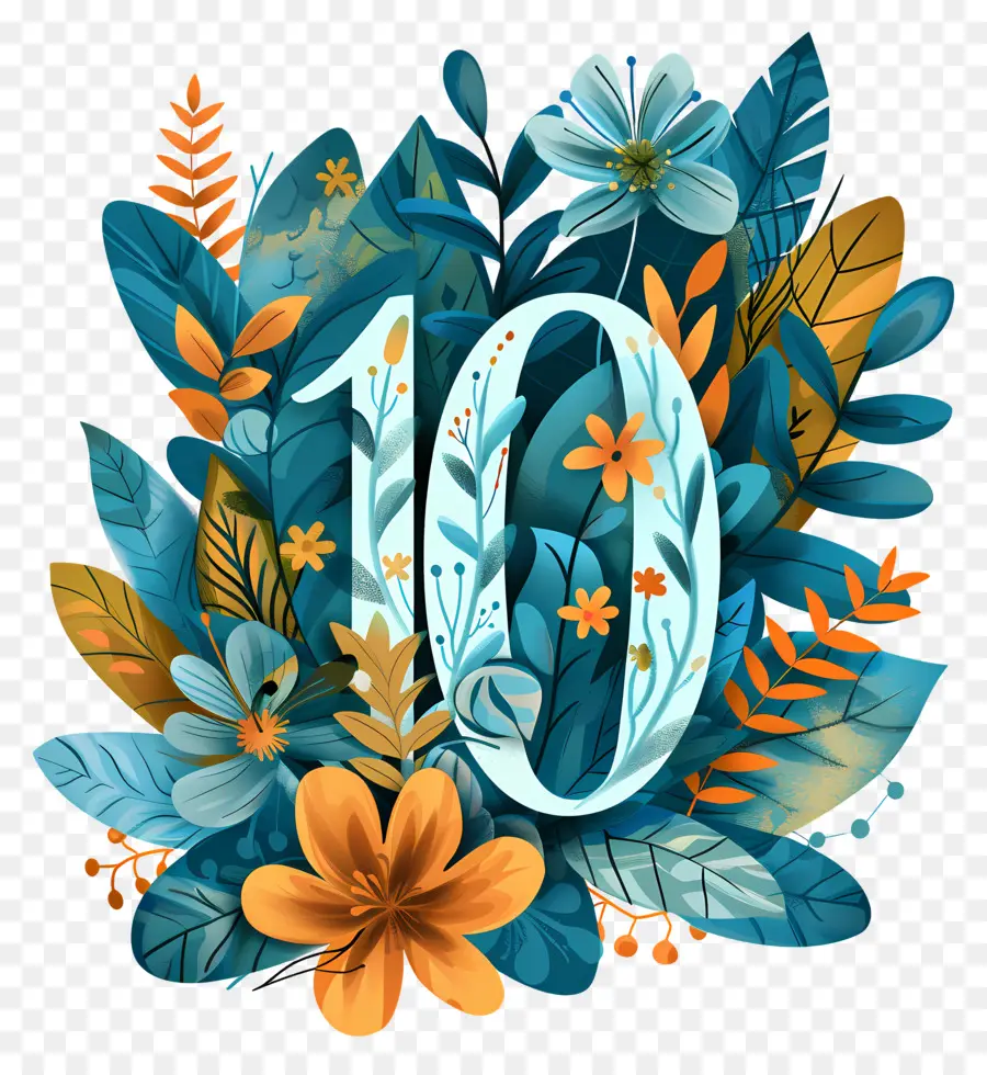 Número 10，Floral Corona PNG